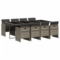 9-tlg. Garten-Essgruppe mit Kissen Grau Poly Rattan