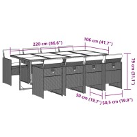 9-tlg. Garten-Essgruppe mit Kissen Grau Poly Rattan